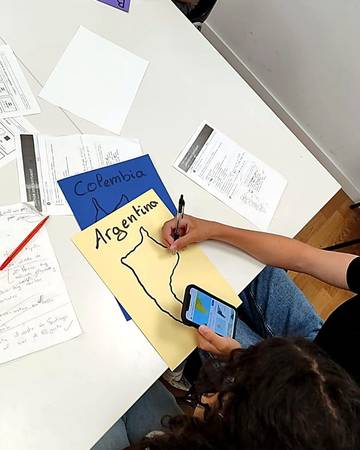 Students working on a group project in Spanish